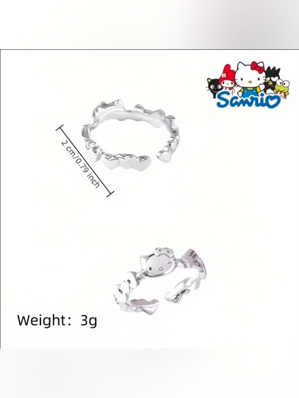Hello Kitty Silver Tone Bow Adjustable Ring